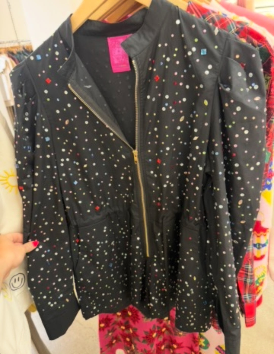 QOS Black Rhinestone Longsleeve Romper