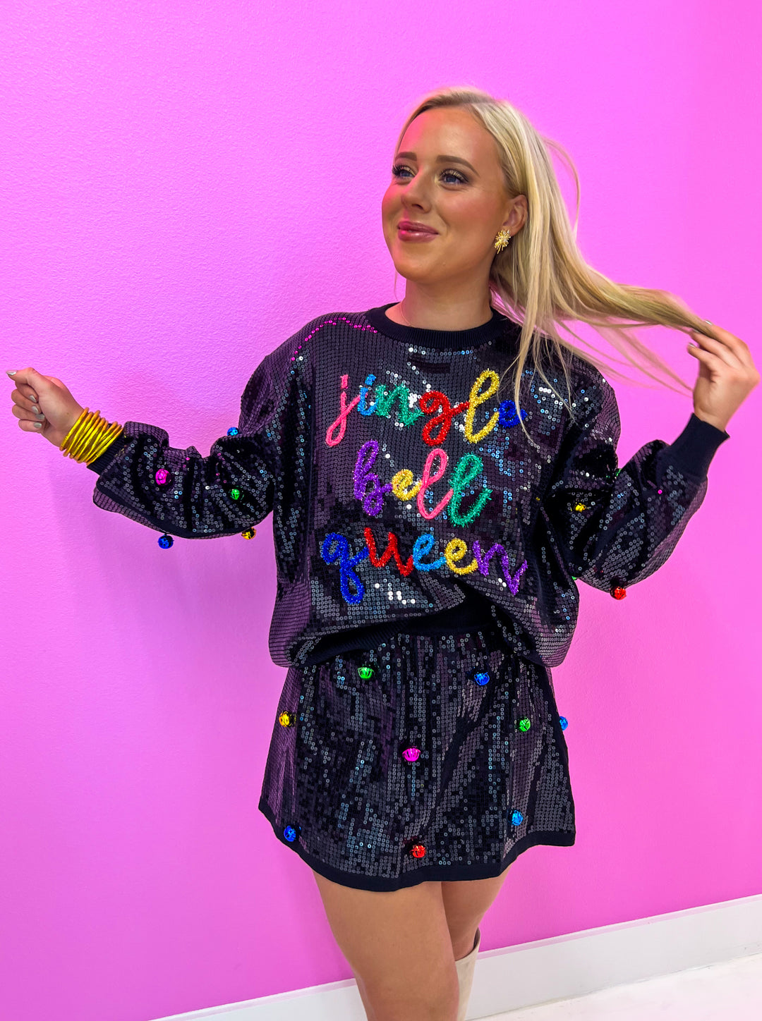 Black Full Sequin Multi Bell Skirt
