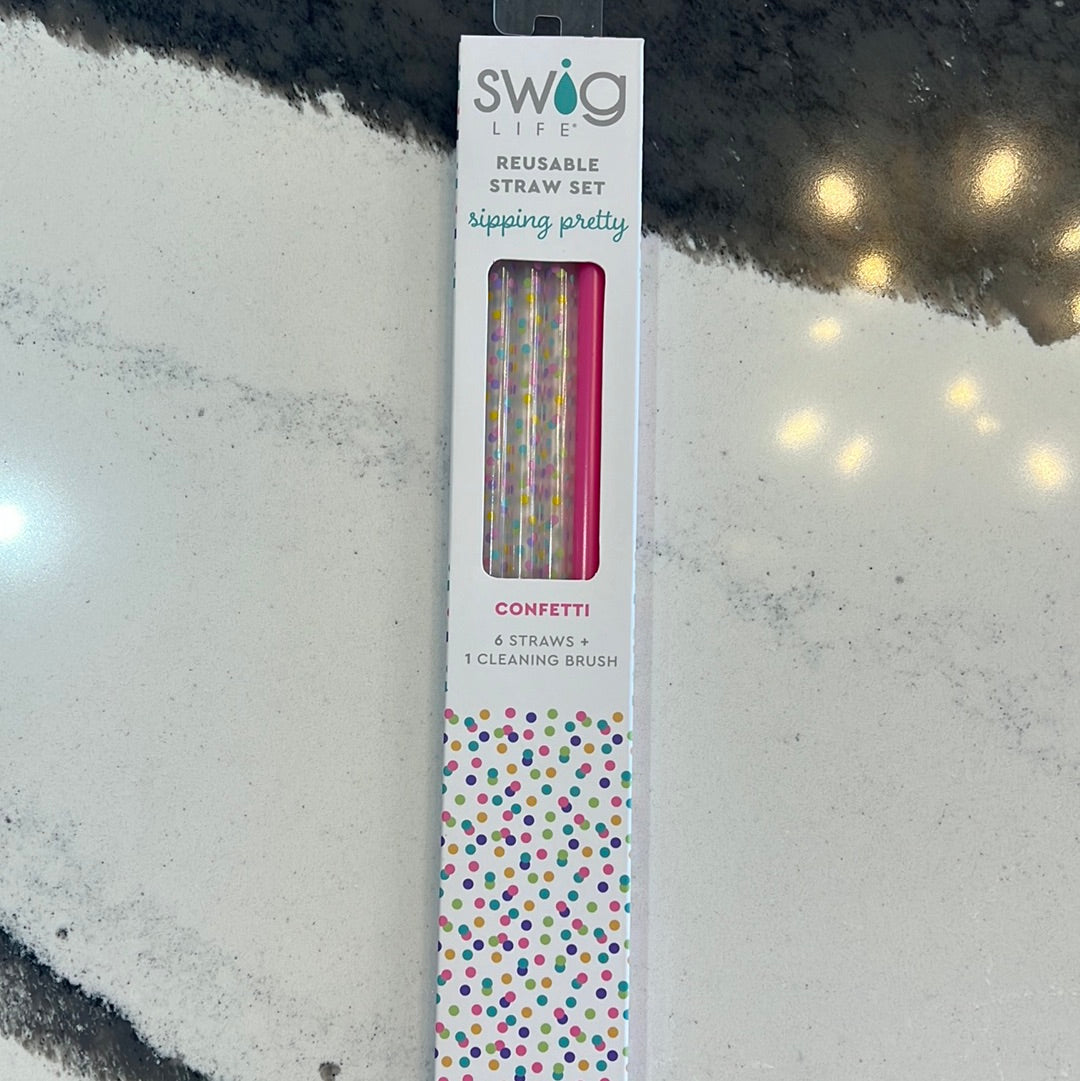 Confetti + Pink Reusable Straw Set