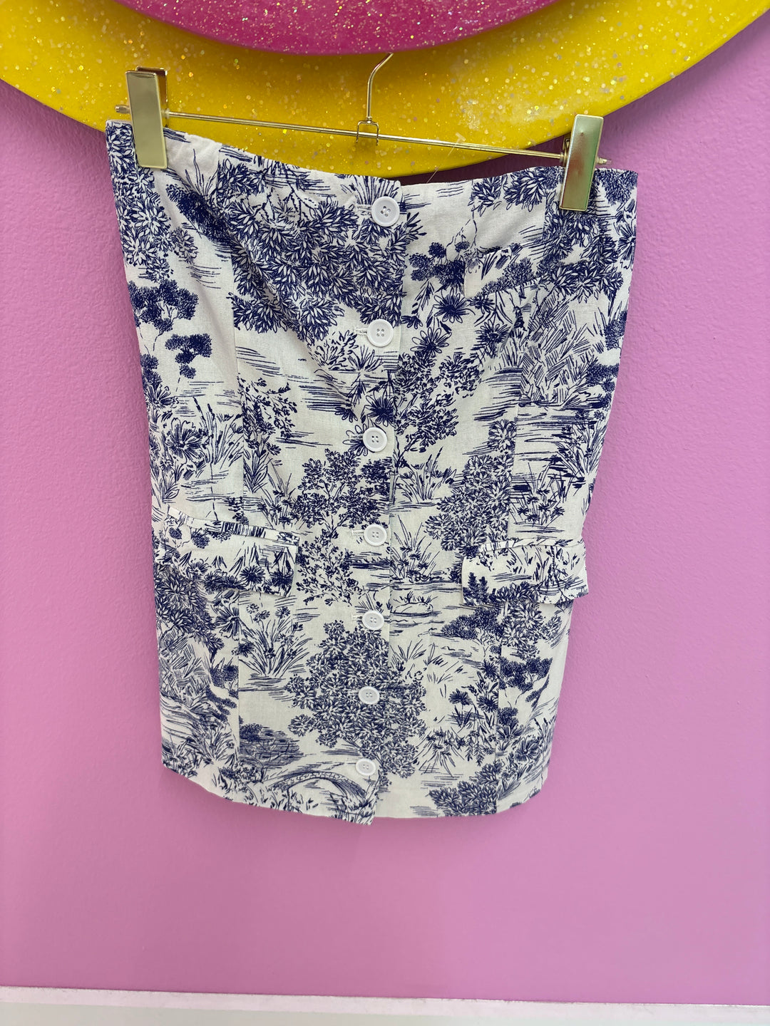 White With Blue Floral Print Mini Dress