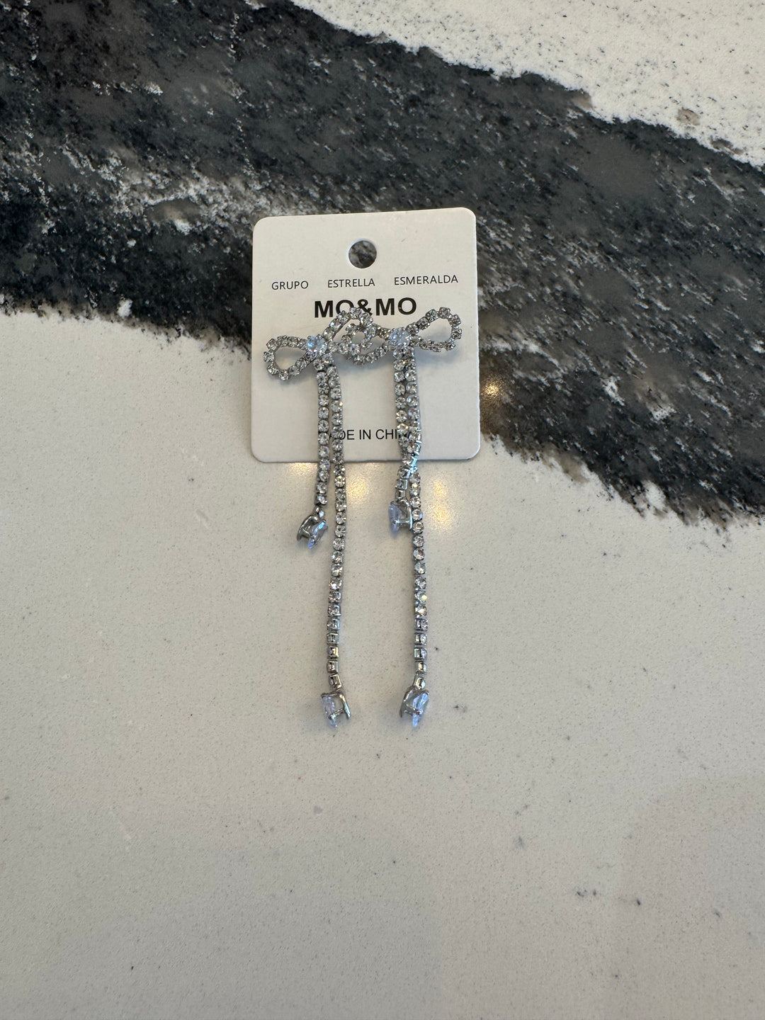 Silver Diamond Bow Tie Dangle Earrings