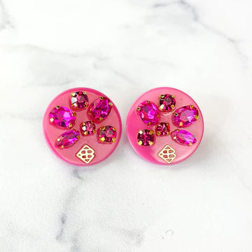 Pink Resin Dot Studs with Pink Crystals