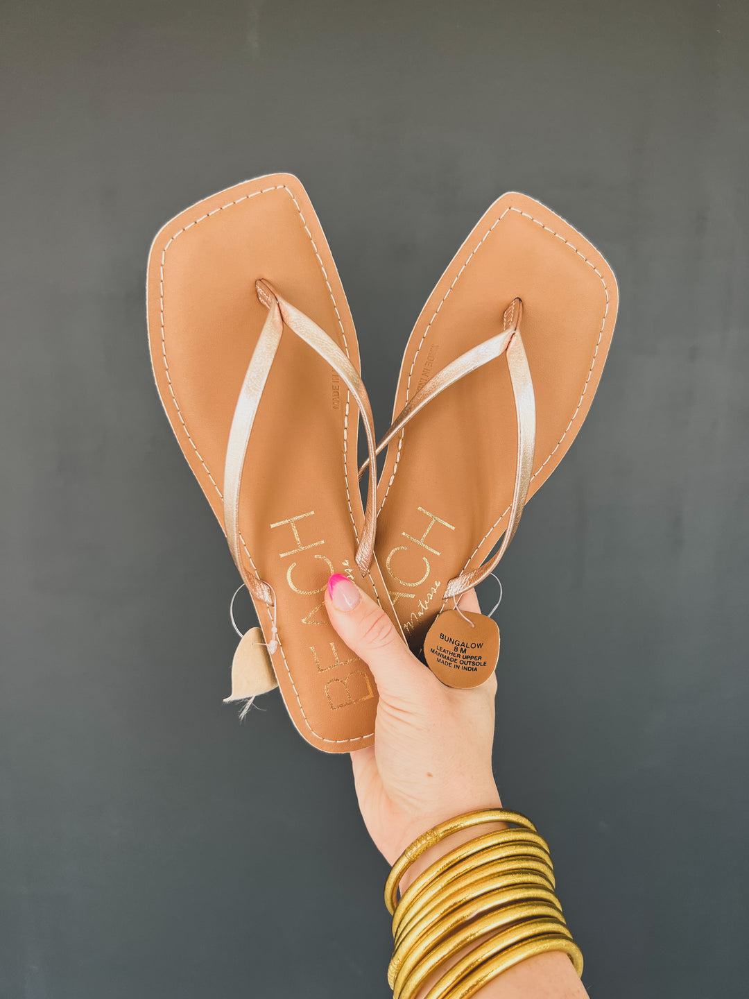 Bungalow Gold Leather Flip Flops