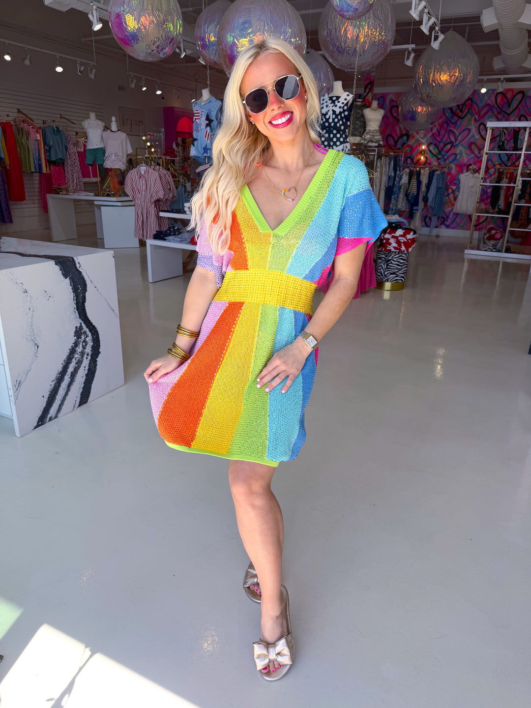 QOS Rainbow V Neck Dress