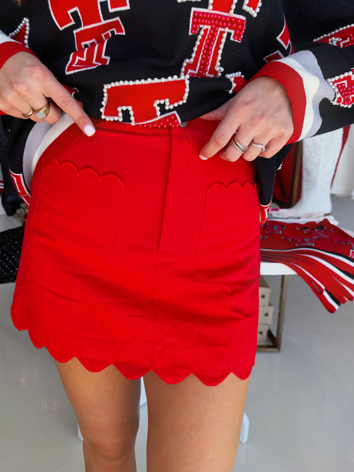 Celine Red Scalloped Skirt
