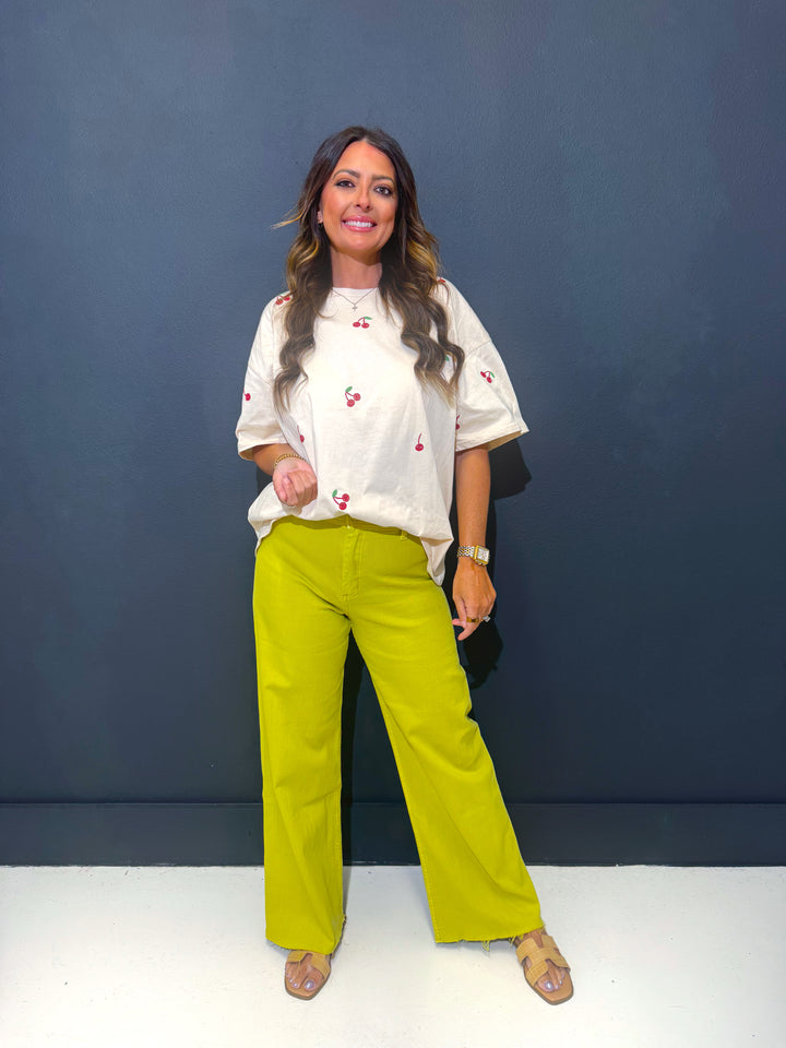 Lime Squeeze Straight Wide Leg Denim Pants