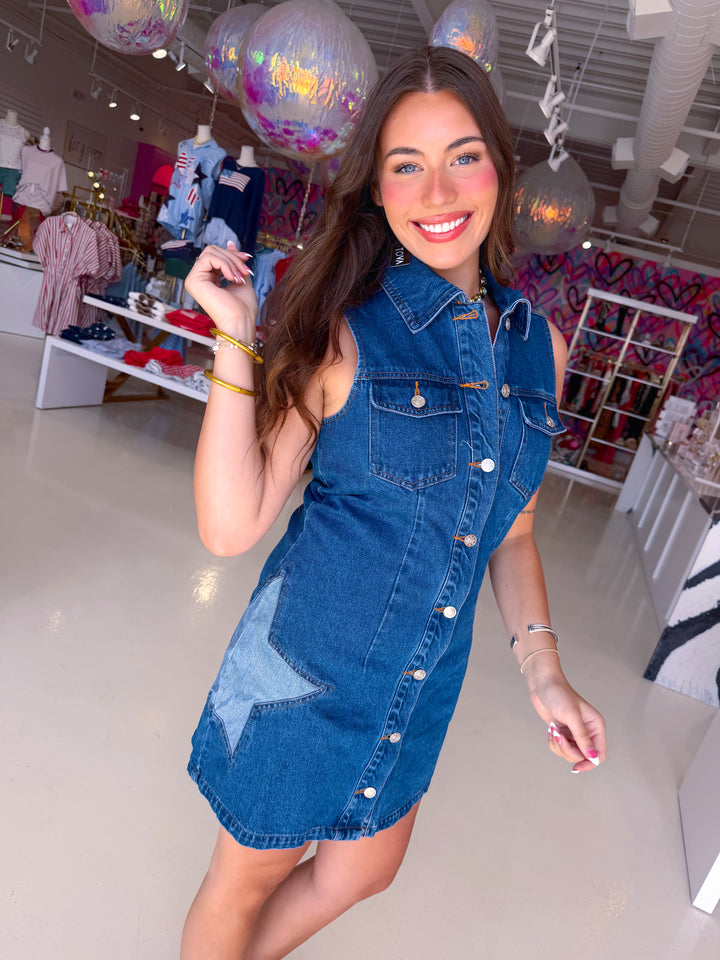 Star Detail Denim Dress