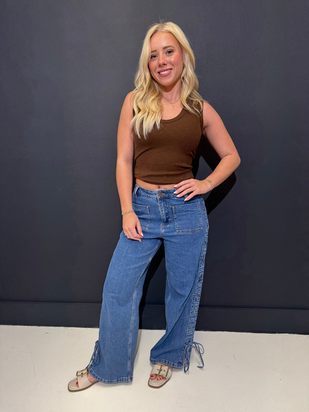 Medium Wash Criss Cross Side Jeans