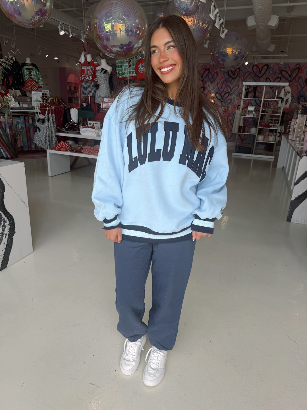 LULU MAC Social Society Light Blue/ Navy Sweatshirt