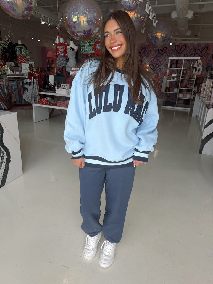 LULU MAC Social Society Light Blue/ Navy Sweatshirt