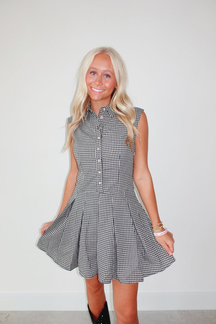 Black|Taupe Jenn Checkered Dress
