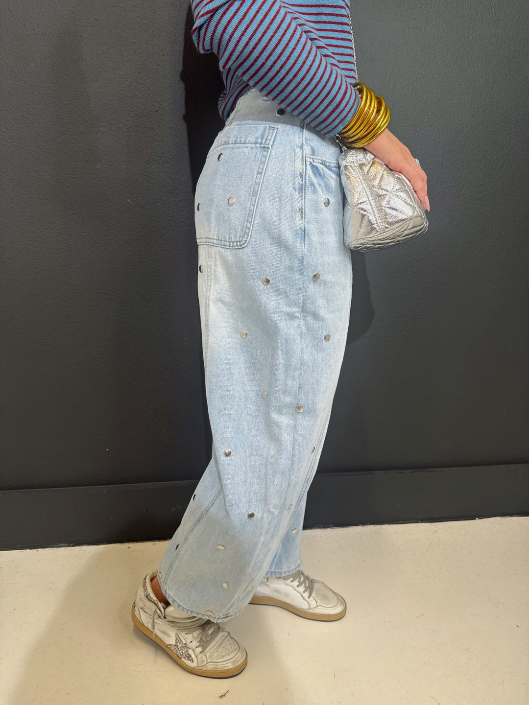 Studed Denim Barrel Jeans