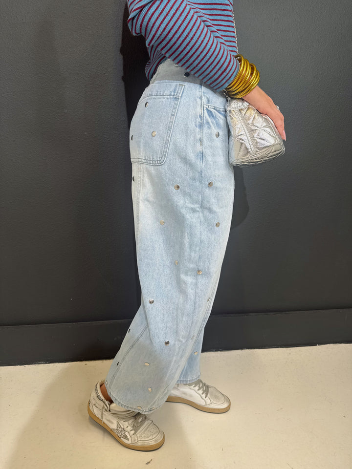 Studed Denim Barrel Jeans