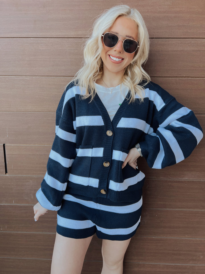 Navy Baby Striped Sweater|Shorts Set