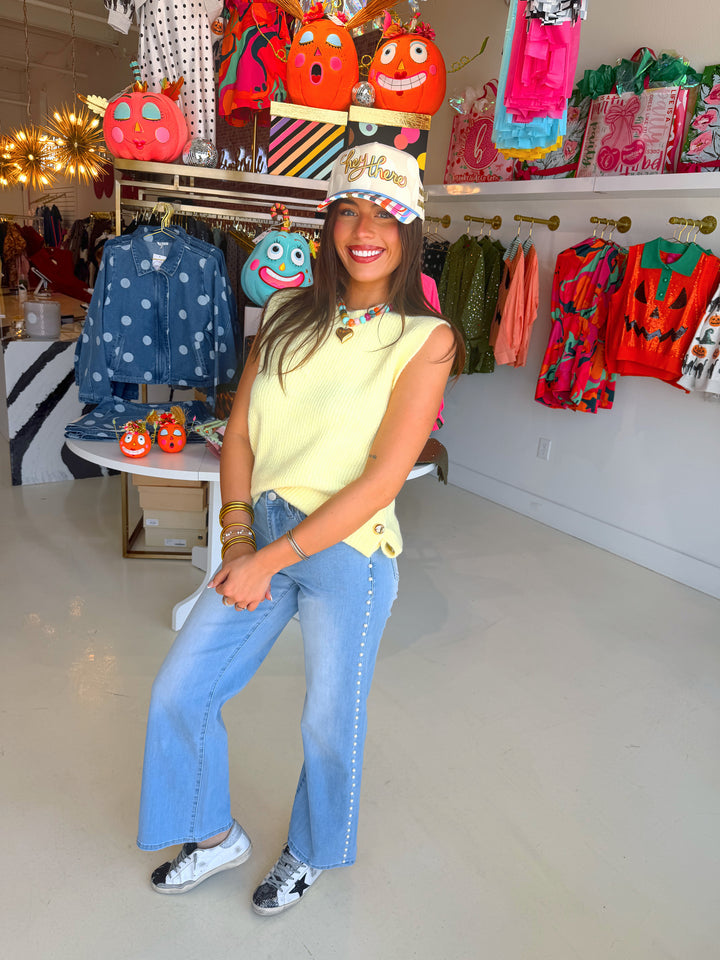MICA High Rise Pearl Lined Wide Leg Jeans