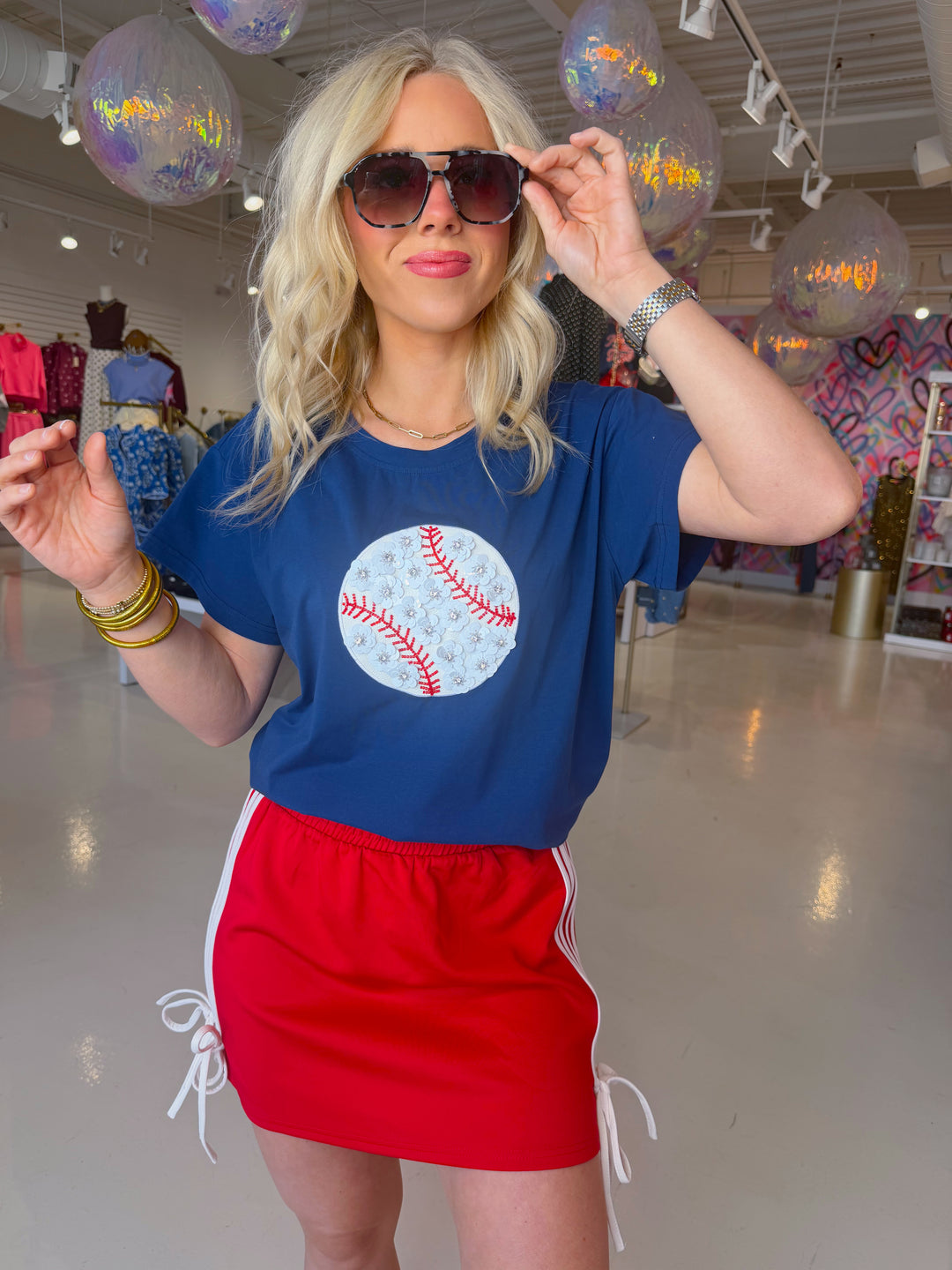 QOS Navy Flower Baseball Tee