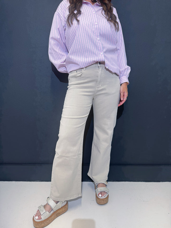 Bailee Beige Denim Straight Leg Jeans