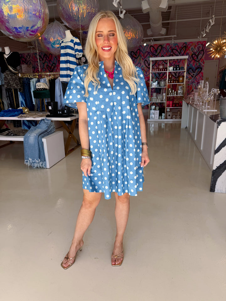 Fun Girl Denim Polka Dot Dress