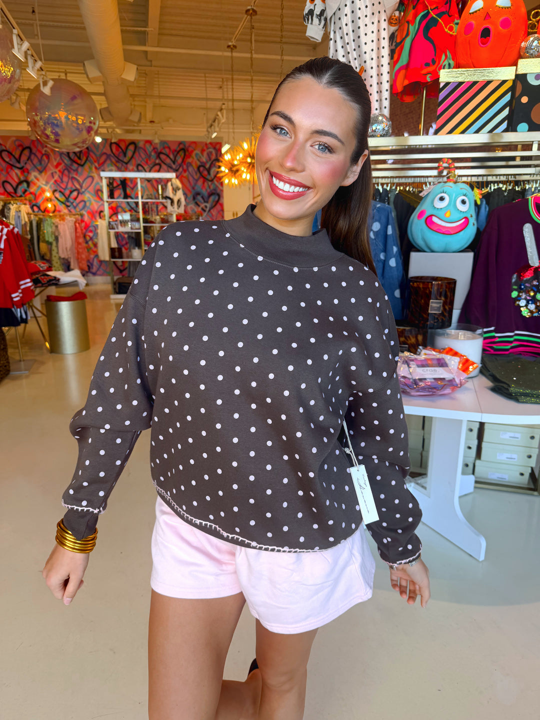 Molly Brown & Pink Polkadot Mockneck