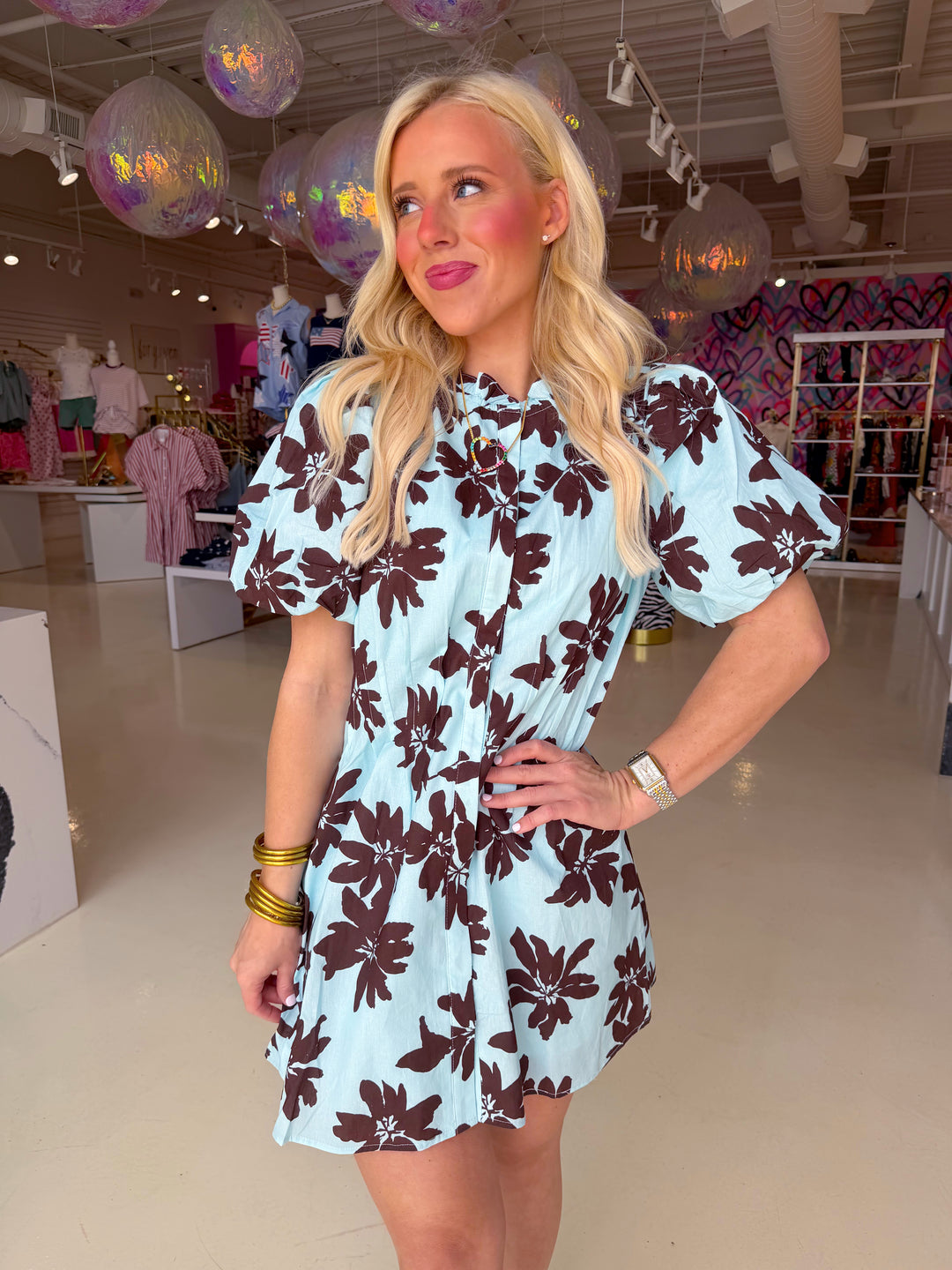 Blue and Brown Floral Dress