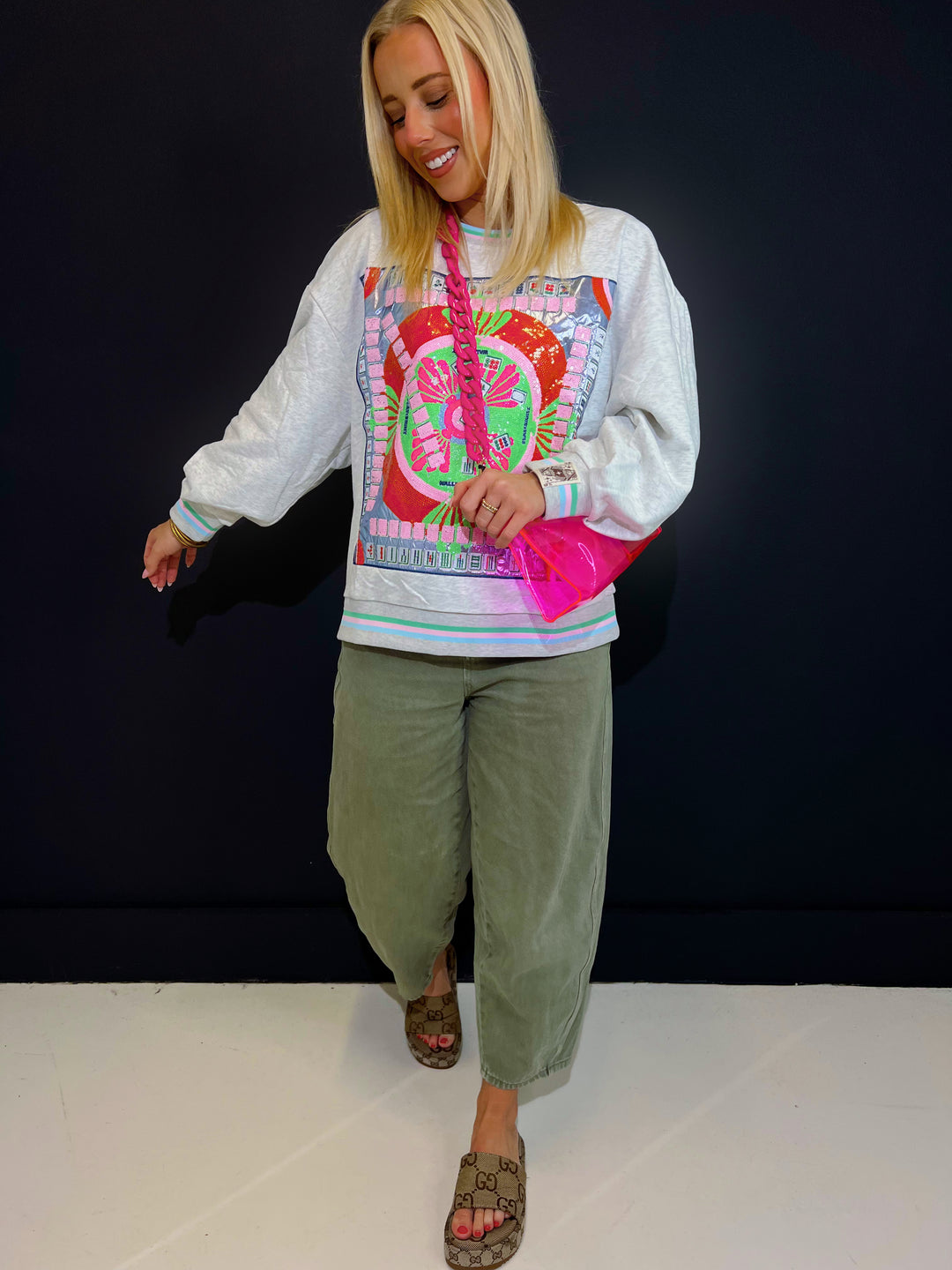 QOS Grey Multi Mahjong Table Sweatshirt