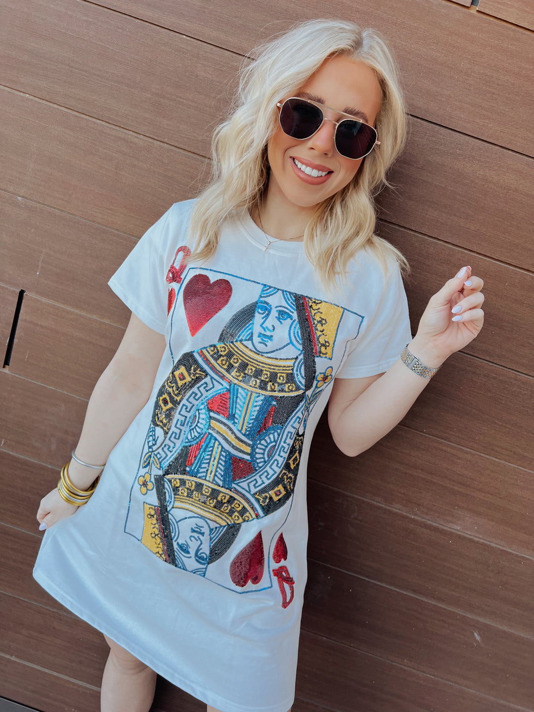 QOS White Queen of Hearts Tee Dress