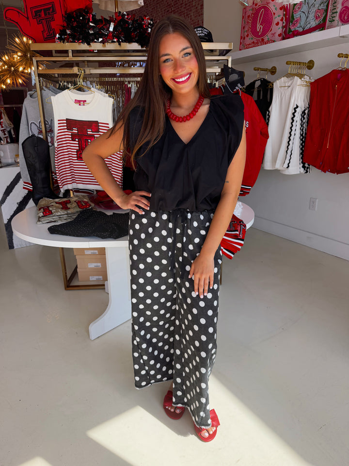Black Poplin V Neck Bubble Top