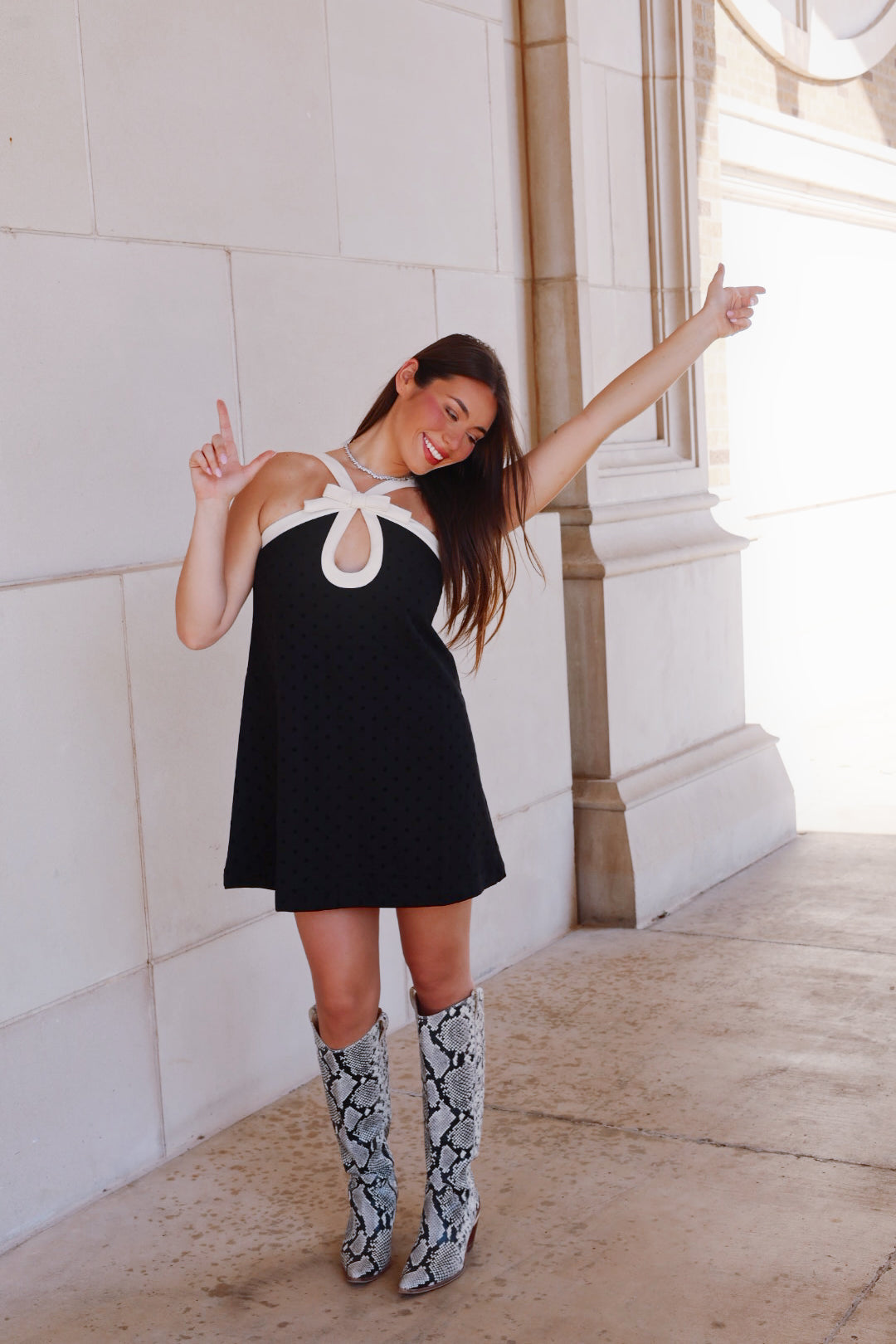 Black Contrast Halter Neck Polka Dot Mini Dress