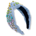 Adult Size Denim Headband with Rainbow Gradient Hand-Sewn Crystals
