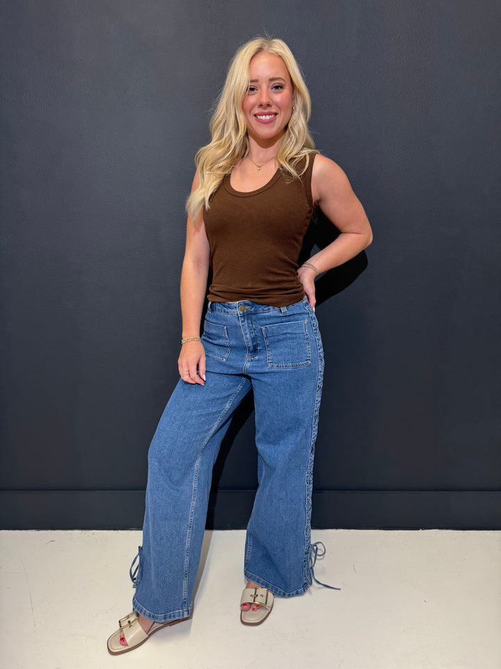 Medium Wash Criss Cross Side Jeans