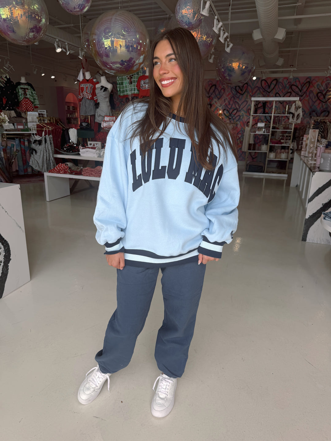 LULU MAC Social Society Light Blue/ Navy Sweatshirt
