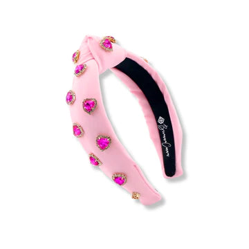 Skinny Light Pink Headband with Hot Pink Pavé Crystal Hearts