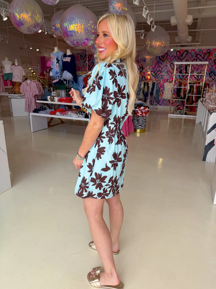 Blue and Brown Floral Dress