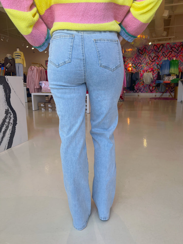 Mid Rise Rainbow Jewel Embellished Denim Jeans