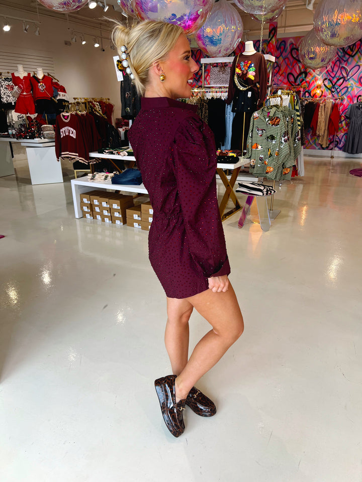 QOS Maroon Rhinestone Longesleeve Romper