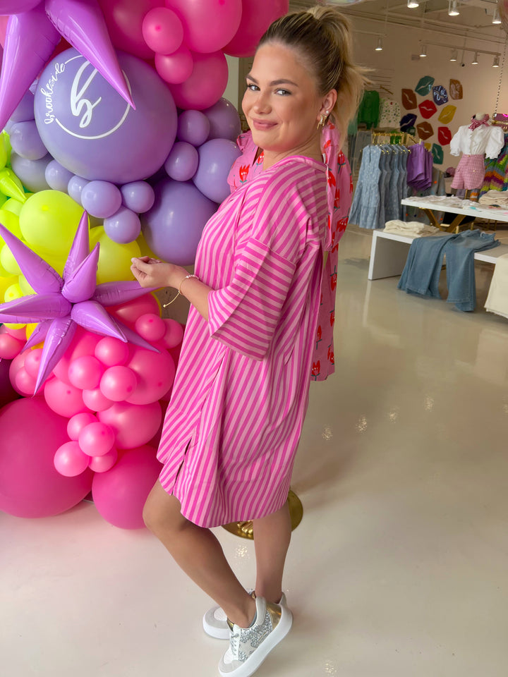 STEVIE SHIRT DRESS - BUBBLE GUM