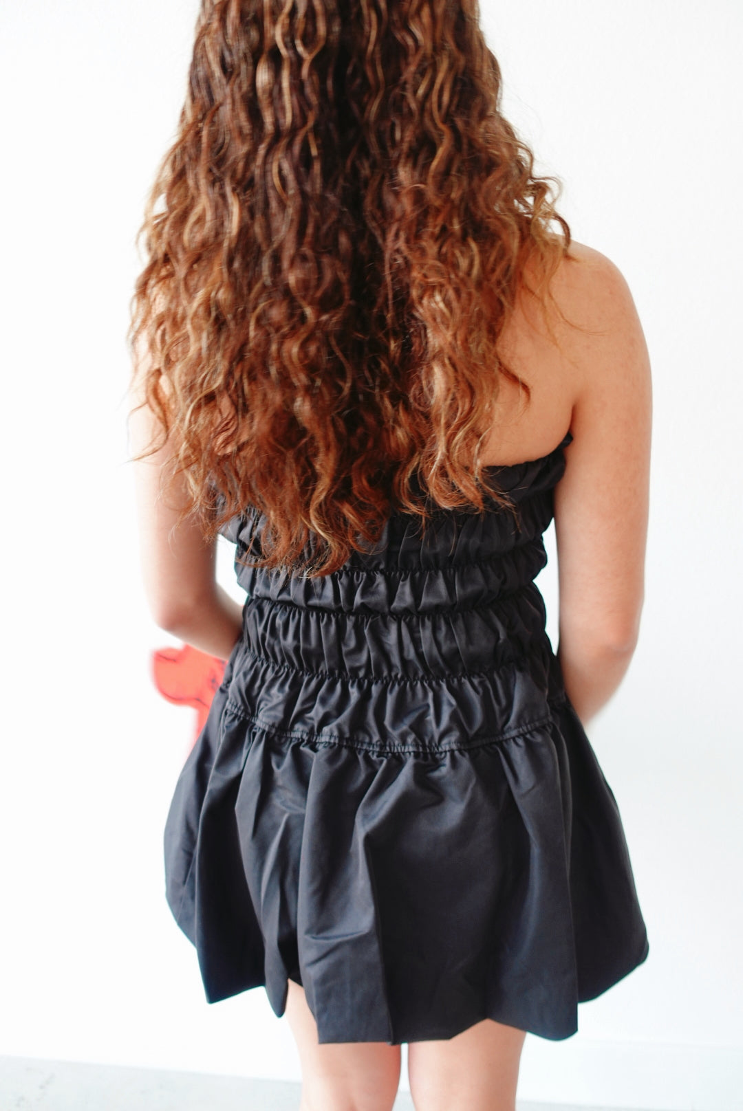 Bella Black Ruched Top Balloon Mini Dress