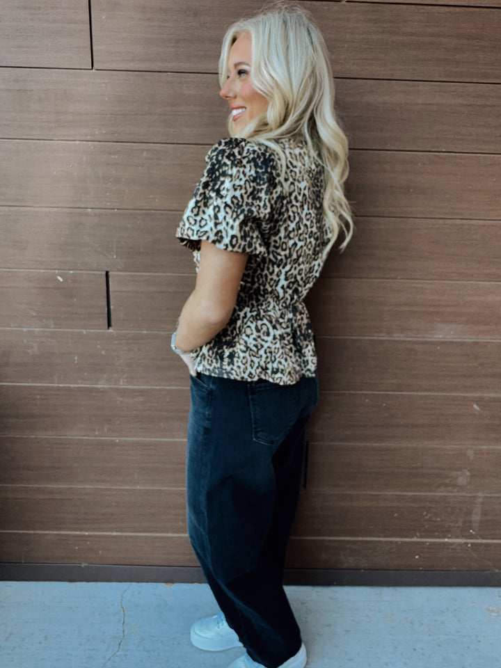 Leopard Puff Sleeve Blouse