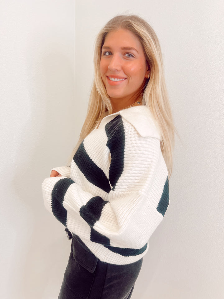 Ivory/Black Collared Sweater