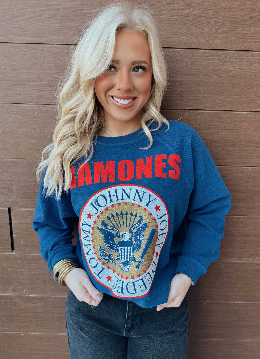 Blue Ramones Gold Seal Reverse Crew Sweatshirt