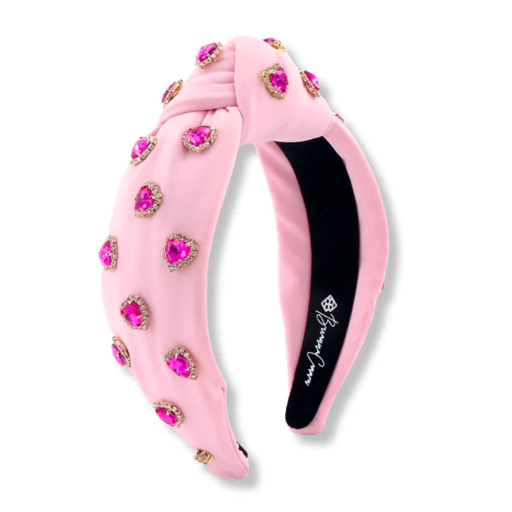 Adult Size Light Pink Headband with Hot Pink Pavé Crystal Hearts