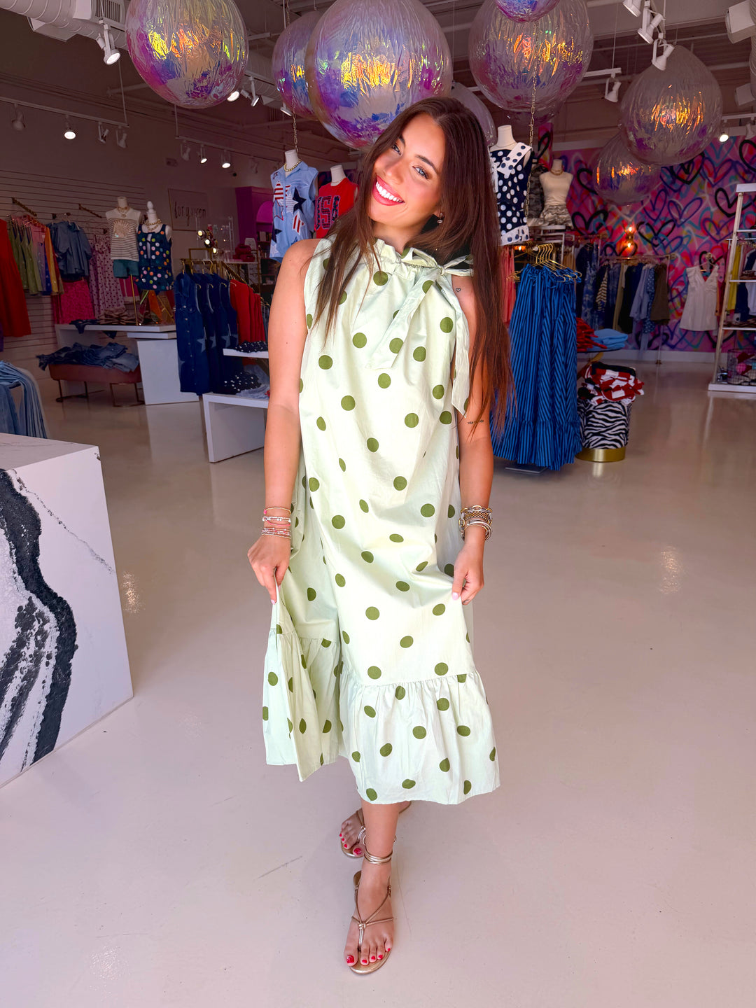 Sage Polkadot Maxi Dress