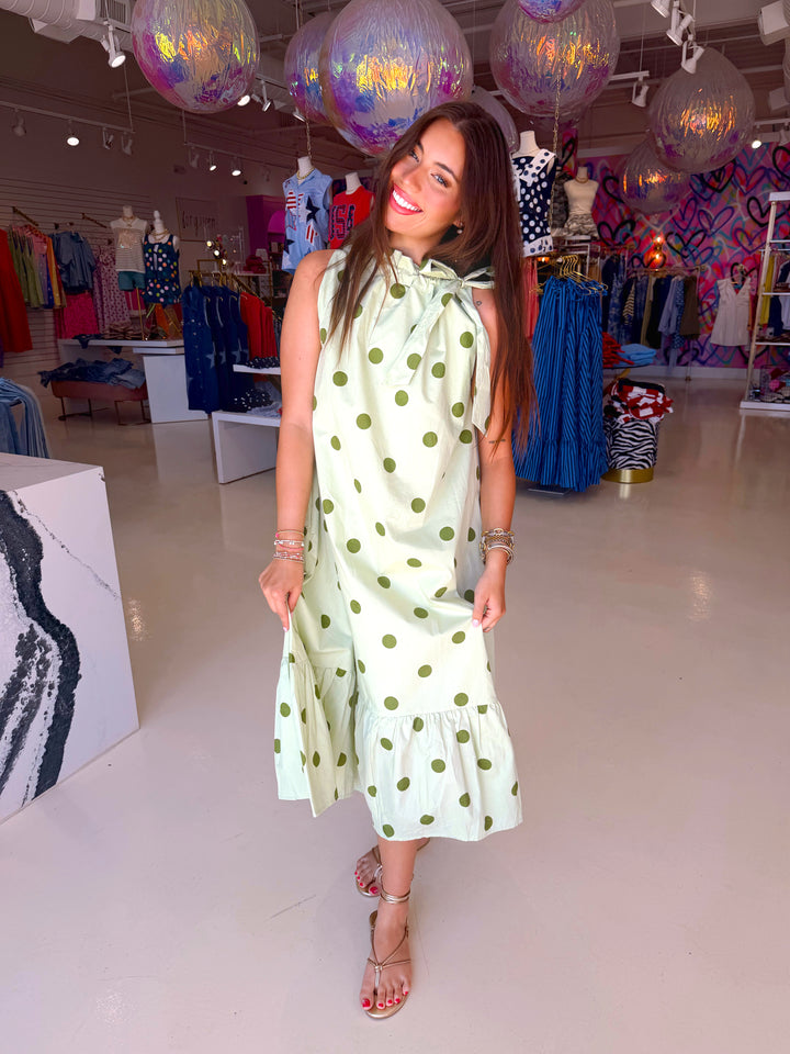 Sage Polkadot Maxi Dress