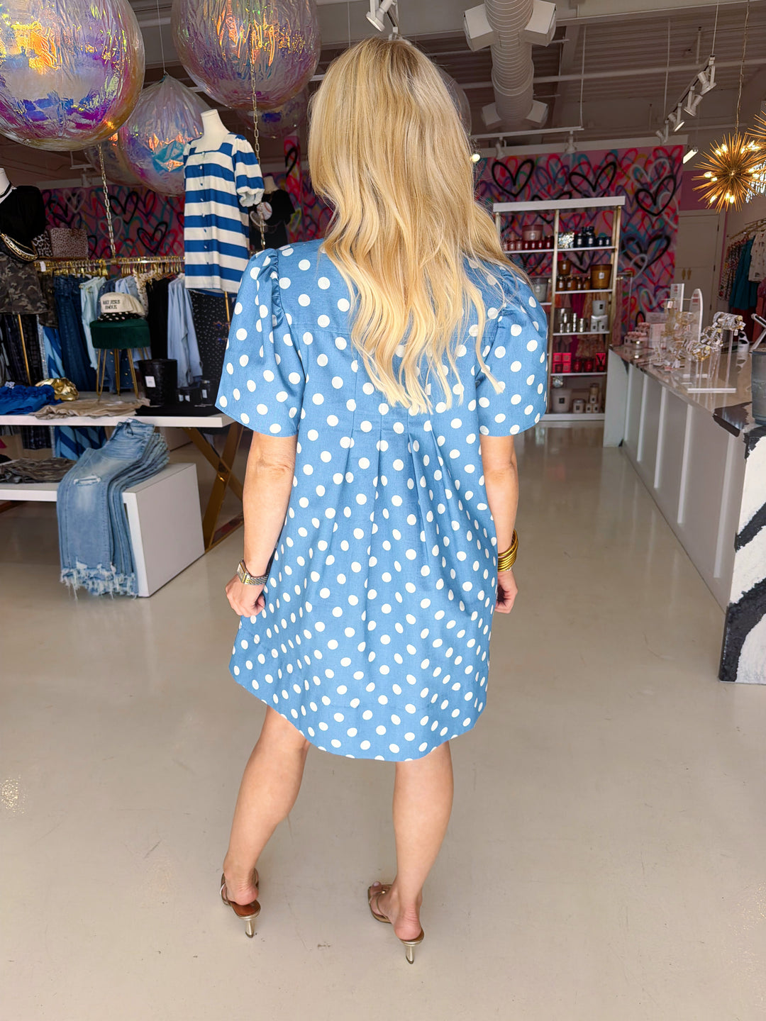 Fun Girl Denim Polka Dot Dress