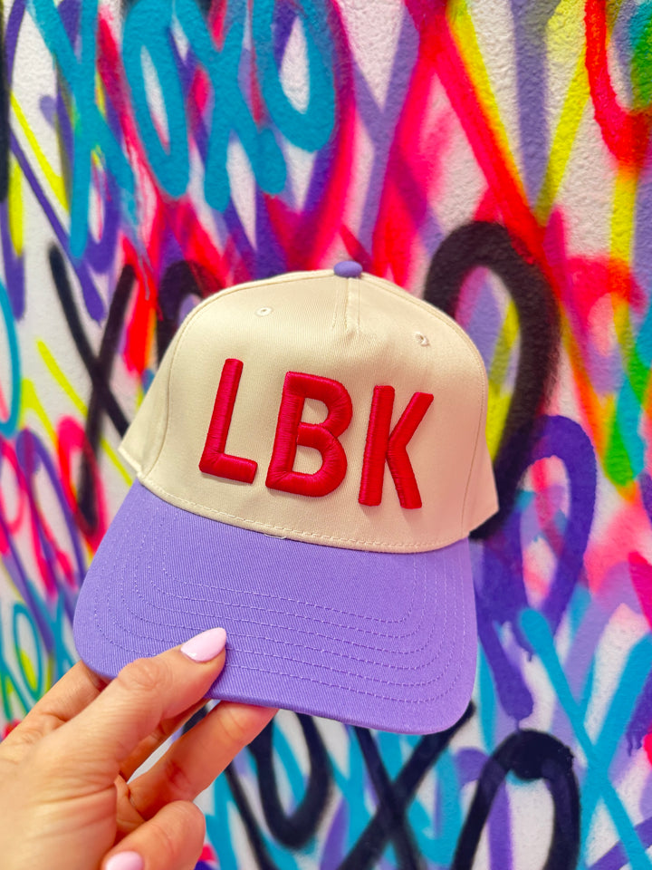 Hot Pink LBK Puff On Lavender/Cream Hat