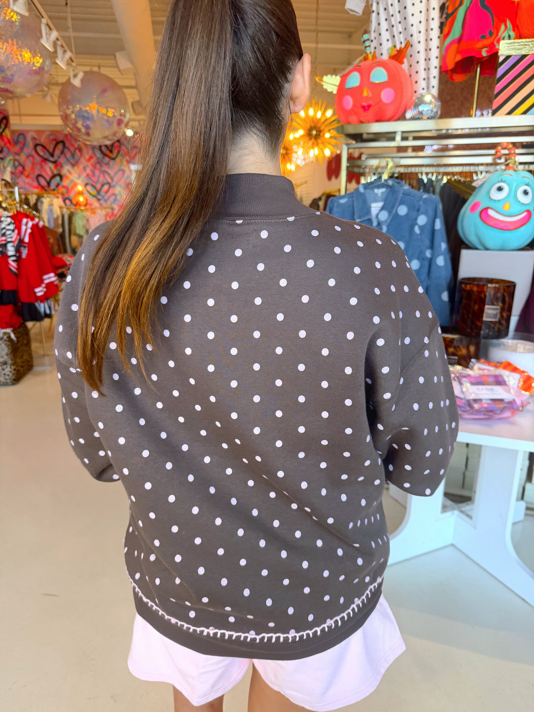 Molly Brown & Pink Polkadot Mockneck