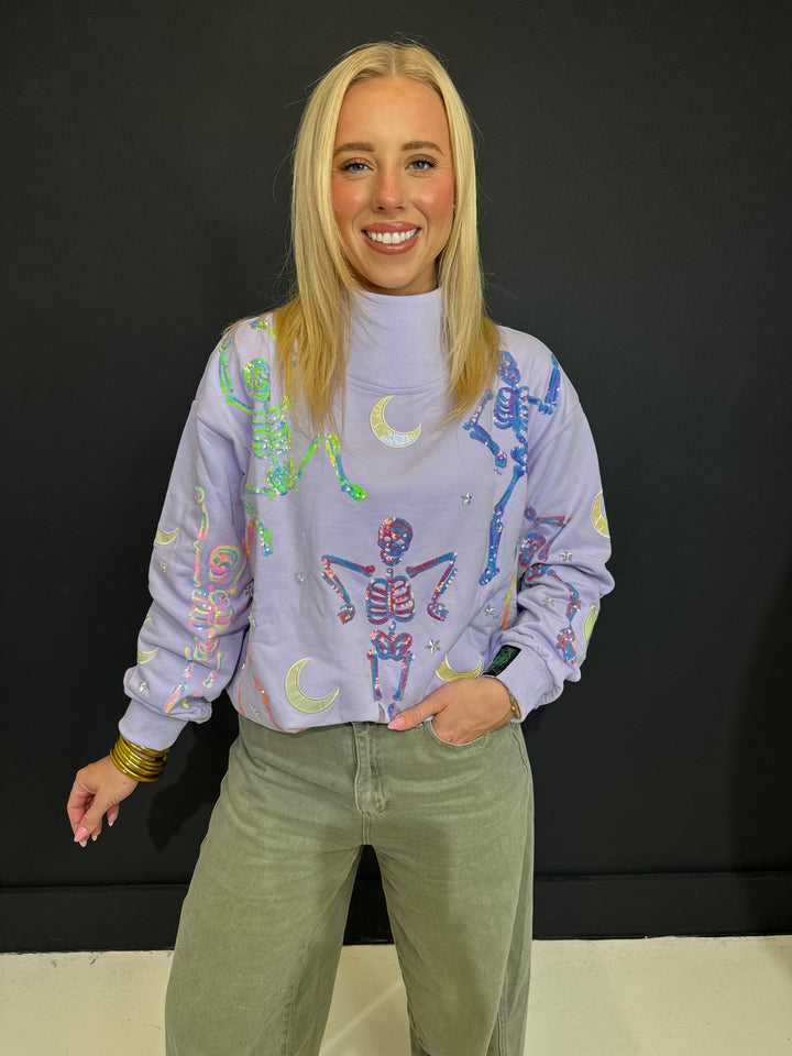 QOS Lavender Dancing Skeleton Mock Neck Sweatshirt