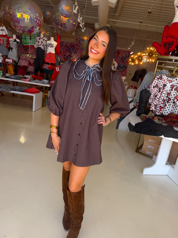 Camille Chocolate Brown & Blue Mini dress
