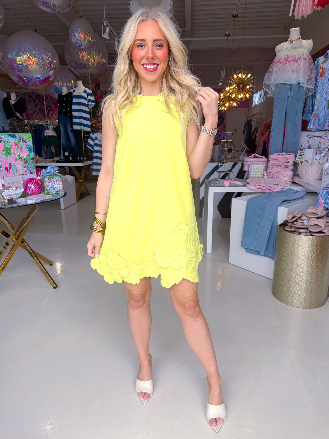 3D Floral Appliqué Sleeveless Shift Mini Dress