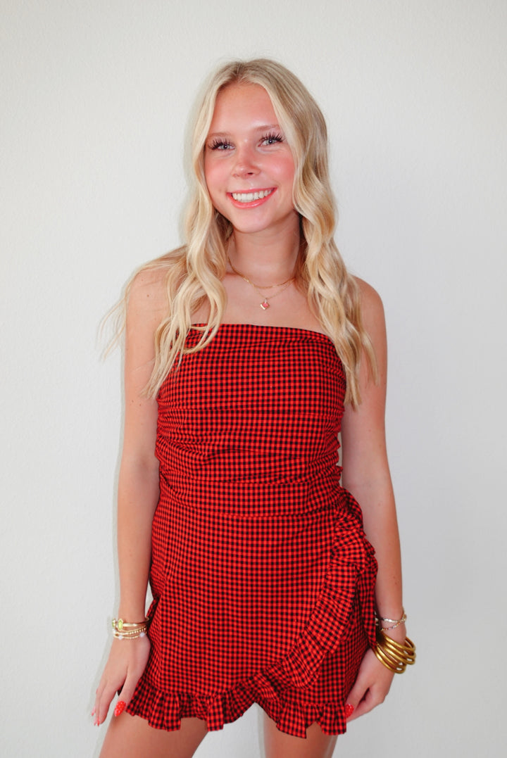 Black|Red Kirsten Checkered Romper